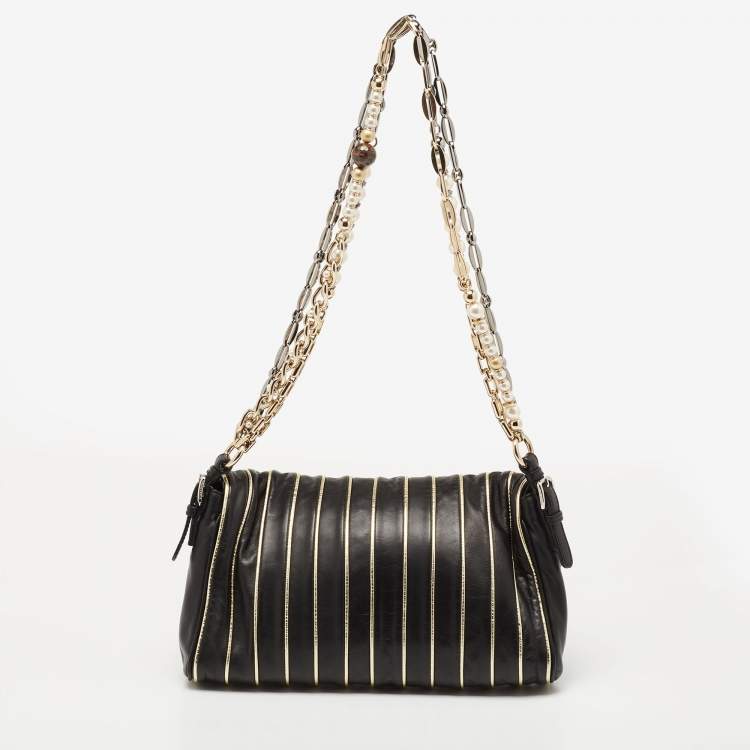 Pre Owned Dolce & Gabbana Black/Gold Stripe Leather Miss Charleston Shoulder Bag