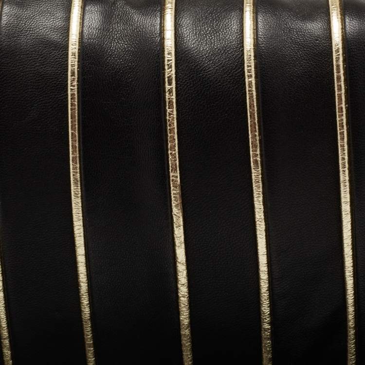 Pre Owned Dolce & Gabbana Black/Gold Stripe Leather Miss Charleston Shoulder Bag