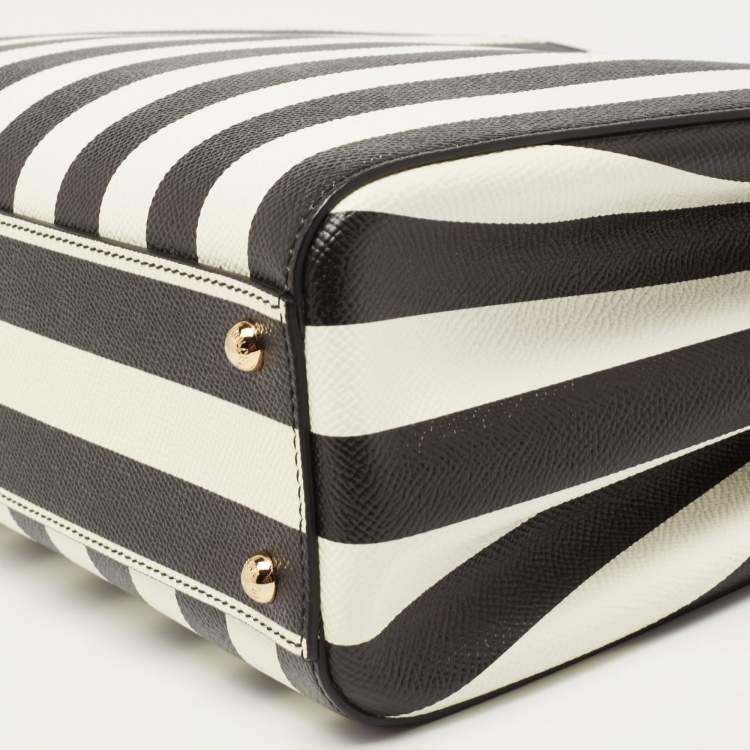 Pre Owned Dolce & Gabanna Black/White Striped Dauphine Leather Sicily Top Handle Bag