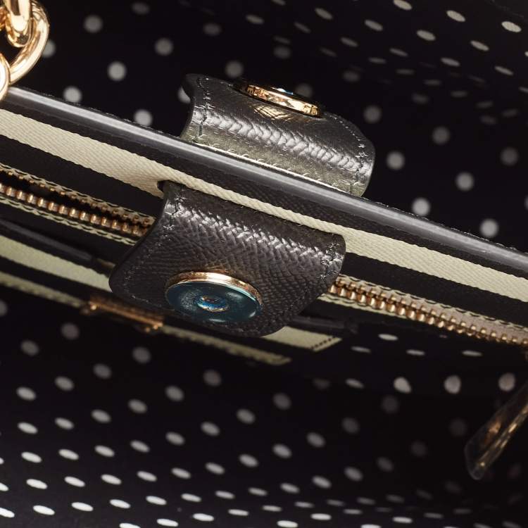 Pre Owned Dolce & Gabanna Black/White Striped Dauphine Leather Sicily Top Handle Bag