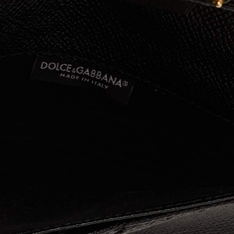Pre Owned Dolce & Gabbana Black Lizard Embossed Leather Miss Sicily Von Wallet on Chain