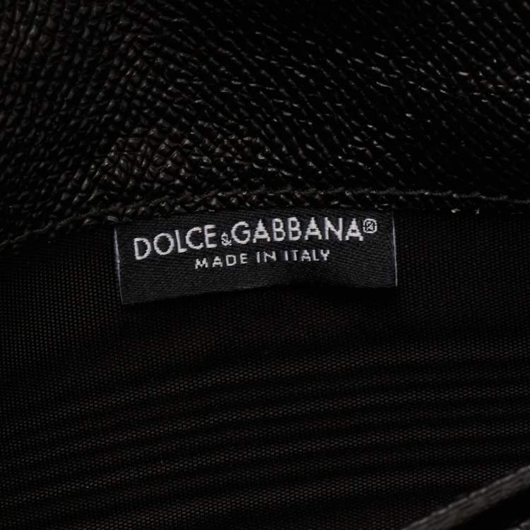 Pre Owned Dolce & Gabbana Black Lizard Embossed Leather Miss Sicily Von Wallet on Chain