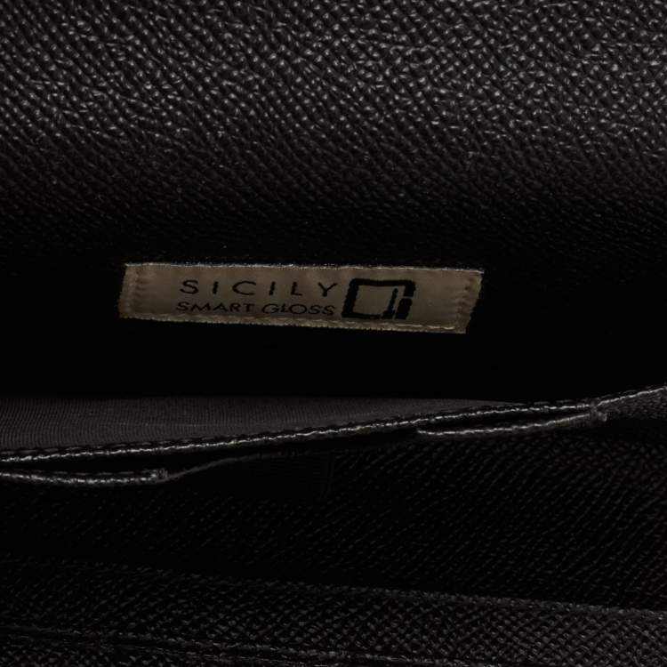Pre Owned Dolce & Gabbana Black Lizard Embossed Leather Miss Sicily Von Wallet on Chain