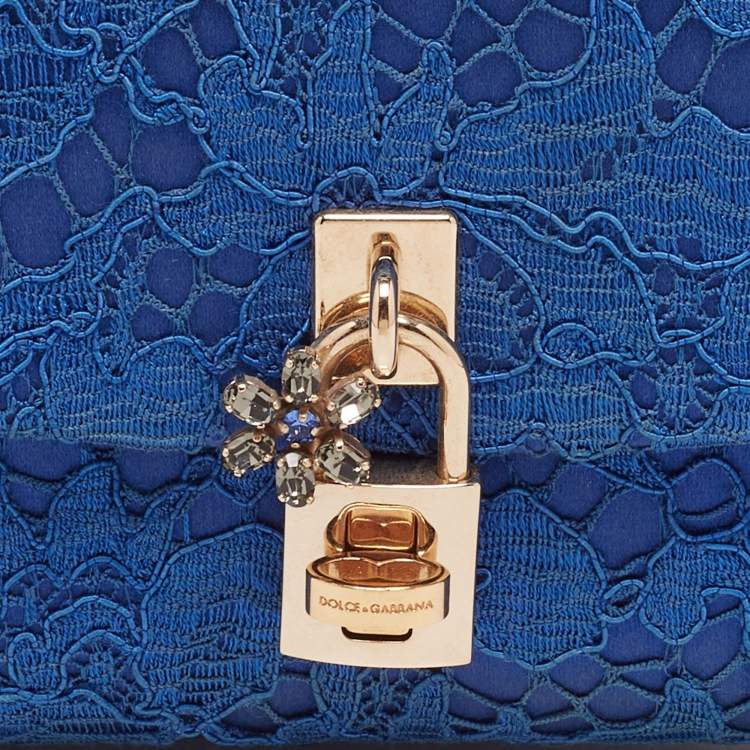 Pre Owned Dolce & Gabbana Royal Blue Lace and Satin Padlock Chain Clutch