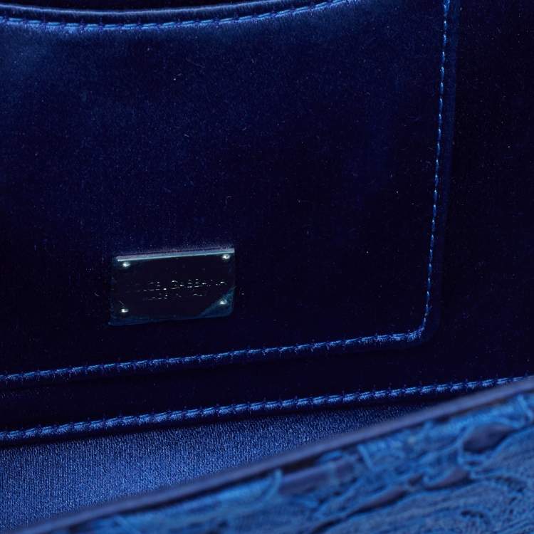 Pre Owned Dolce & Gabbana Royal Blue Lace and Satin Padlock Chain Clutch