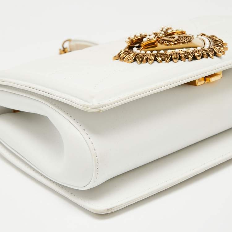 Pre Owned Dolce & Gabbana White Leather Medium Devotion Mordore Shoulder Bag