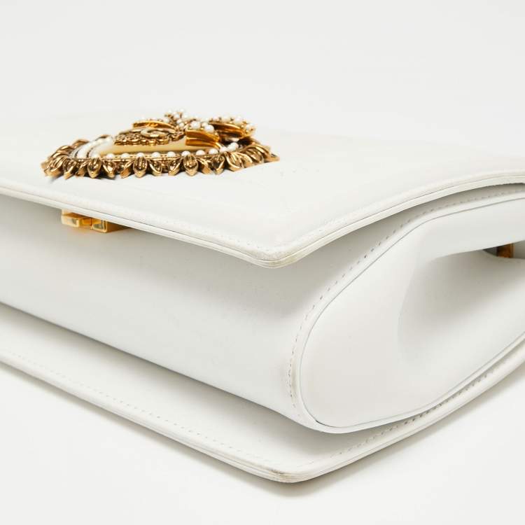 Pre Owned Dolce & Gabbana White Leather Medium Devotion Mordore Shoulder Bag