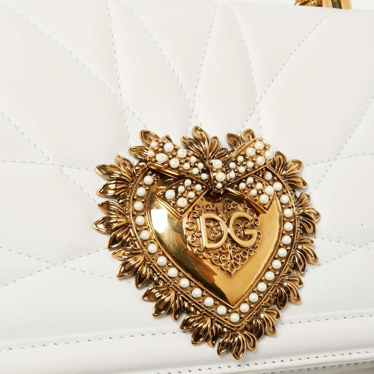 Pre Owned Dolce & Gabbana White Leather Medium Devotion Mordore Shoulder Bag