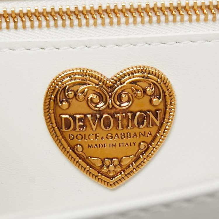 Pre Owned Dolce & Gabbana White Leather Medium Devotion Mordore Shoulder Bag
