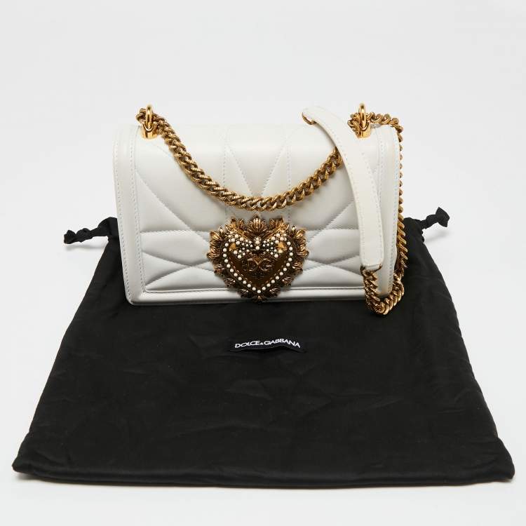 Pre Owned Dolce & Gabbana White Leather Medium Devotion Mordore Shoulder Bag