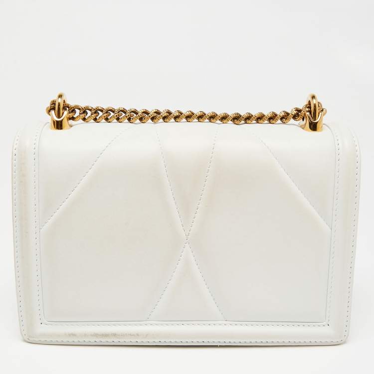 Pre Owned Dolce & Gabbana White Leather Medium Devotion Mordore Shoulder Bag
