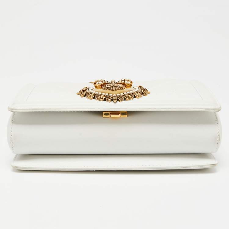 Pre Owned Dolce & Gabbana White Leather Medium Devotion Mordore Shoulder Bag
