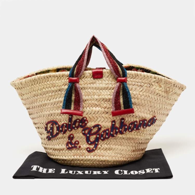 Pre Owned Dolce & Gabbana Multicolor Woven Straw and Lurex Fabric Kendra Basket Tote