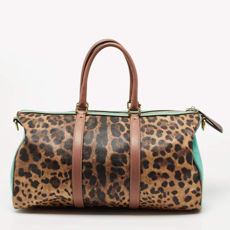 Pre Owned Dolce & Gabbana Multicolor Leopard Print Coated Canvas and Leather Miss Escape Duffle Bag