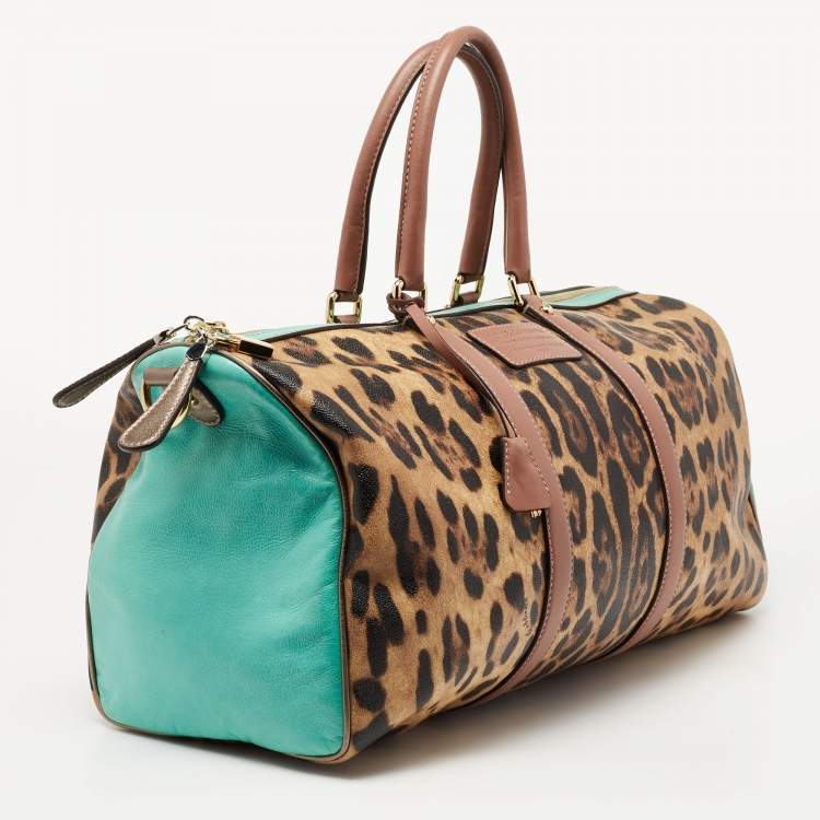 Pre Owned Dolce & Gabbana Multicolor Leopard Print Coated Canvas and Leather Miss Escape Duffle Bag