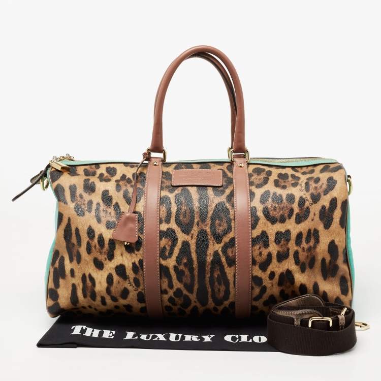 Pre Owned Dolce & Gabbana Multicolor Leopard Print Coated Canvas and Leather Miss Escape Duffle Bag