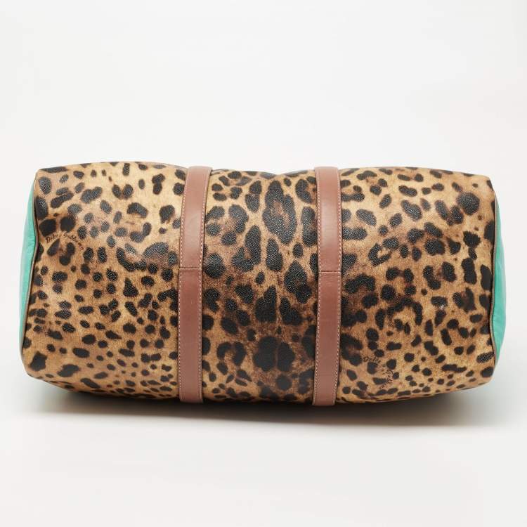 Pre Owned Dolce & Gabbana Multicolor Leopard Print Coated Canvas and Leather Miss Escape Duffle Bag