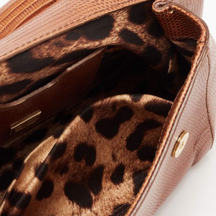 Pre Owned Dolce & Gabbana Brown Iguana Embossed Leather Small Miss Sicily Top Handle Bag