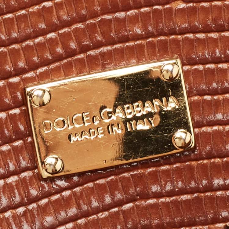 Pre Owned Dolce & Gabbana Brown Iguana Embossed Leather Small Miss Sicily Top Handle Bag