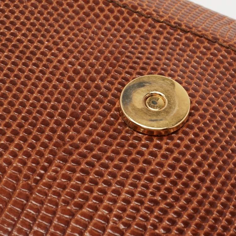 Pre Owned Dolce & Gabbana Brown Iguana Embossed Leather Small Miss Sicily Top Handle Bag