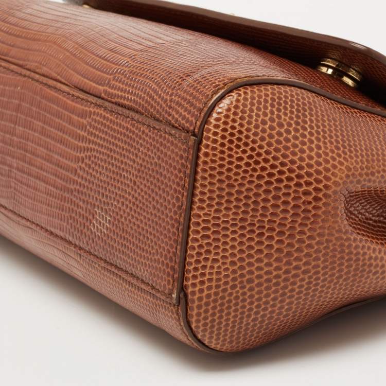 Pre Owned Dolce & Gabbana Brown Iguana Embossed Leather Small Miss Sicily Top Handle Bag