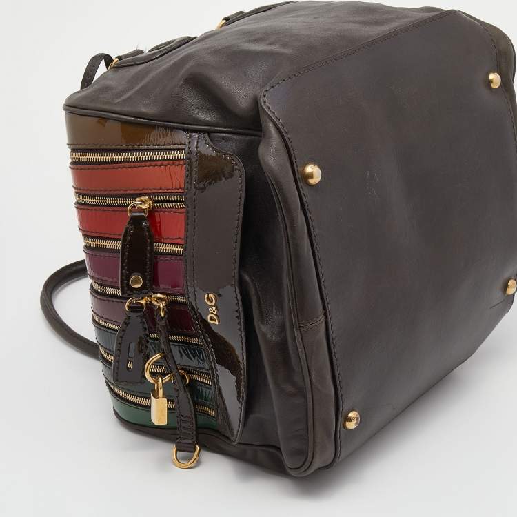 Pre Owned D&G Multicolor Leather And Patent Leather Lily Bowler Bag