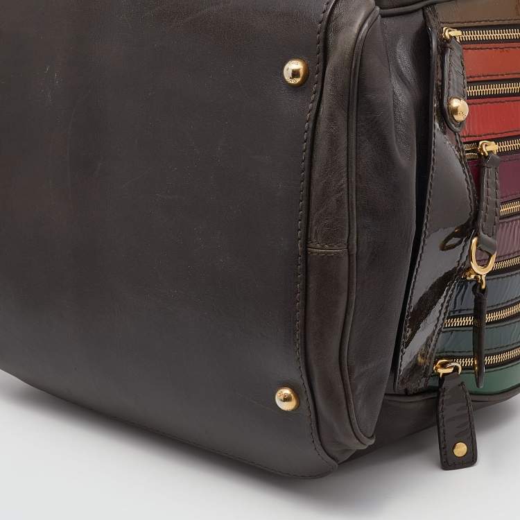 Pre Owned D&G Multicolor Leather And Patent Leather Lily Bowler Bag