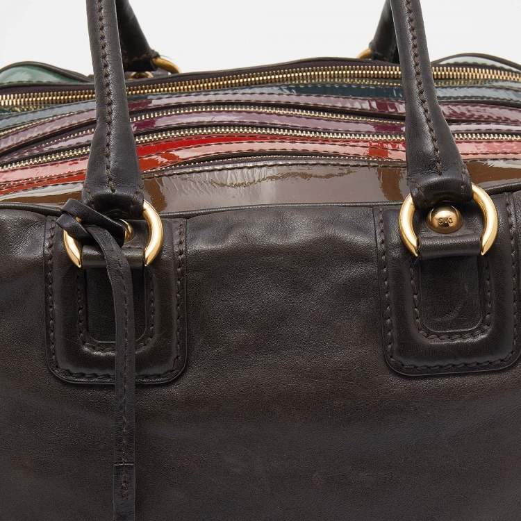 Pre Owned D&G Multicolor Leather And Patent Leather Lily Bowler Bag