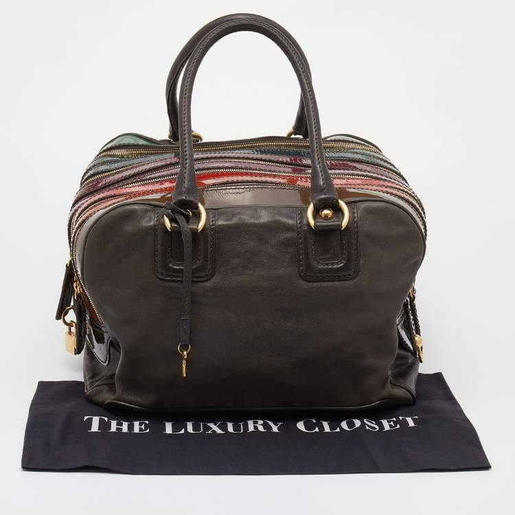 Pre Owned D&G Multicolor Leather And Patent Leather Lily Bowler Bag