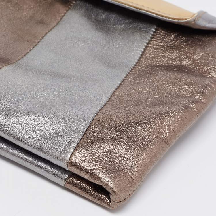 Pre Owned Dolce & Gabbana Tri-Color Metallic Leather Miss Beams Clutch