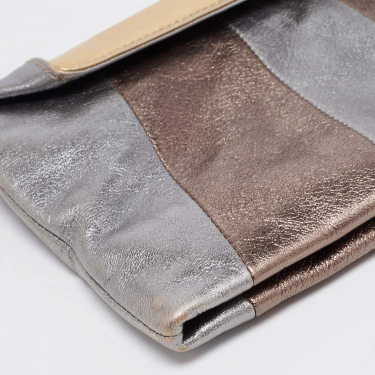 Pre Owned Dolce & Gabbana Tri-Color Metallic Leather Miss Beams Clutch