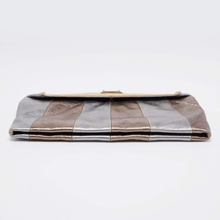Pre Owned Dolce & Gabbana Tri-Color Metallic Leather Miss Beams Clutch