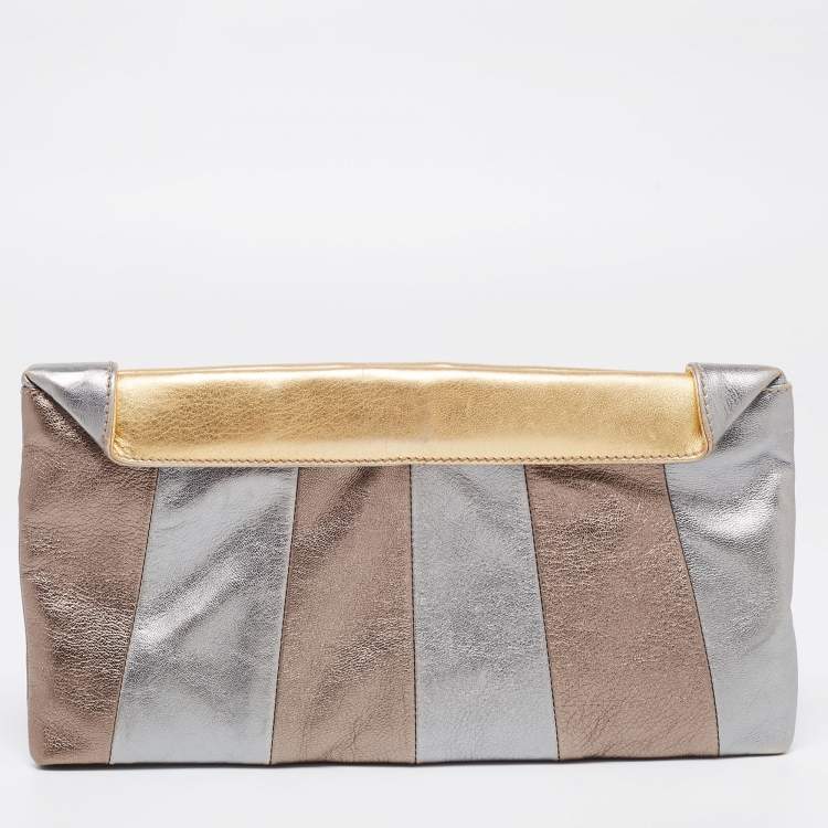 Pre Owned Dolce & Gabbana Tri-Color Metallic Leather Miss Beams Clutch