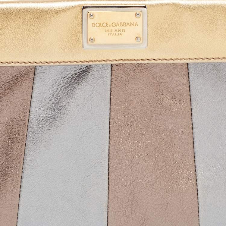 Pre Owned Dolce & Gabbana Tri-Color Metallic Leather Miss Beams Clutch