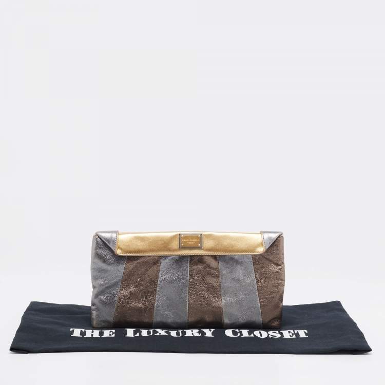 Pre Owned Dolce & Gabbana Tri-Color Metallic Leather Miss Beams Clutch