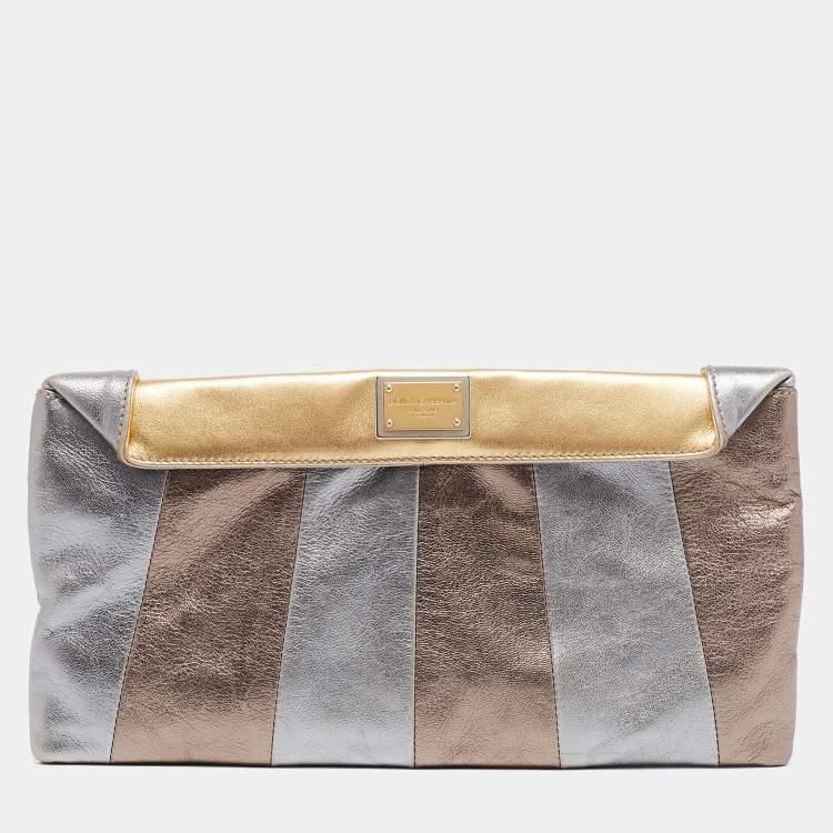 Pre Owned Dolce & Gabbana Tri-Color Metallic Leather Miss Beams Clutch
