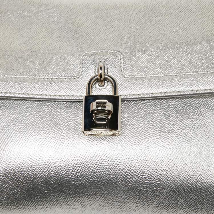 مملوكة مسبقًا Dolce & Gabbana Metallic Silver Leather Small Miss Dolce Top Handle Bag