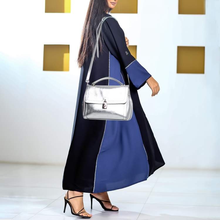 مملوكة مسبقًا Dolce & Gabbana Metallic Silver Leather Small Miss Dolce Top Handle Bag