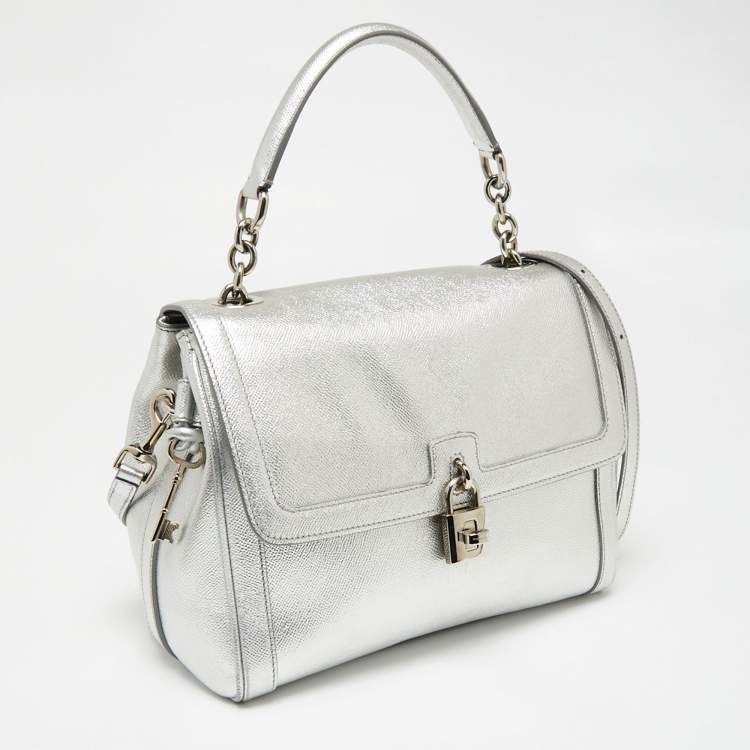مملوكة مسبقًا Dolce & Gabbana Metallic Silver Leather Small Miss Dolce Top Handle Bag