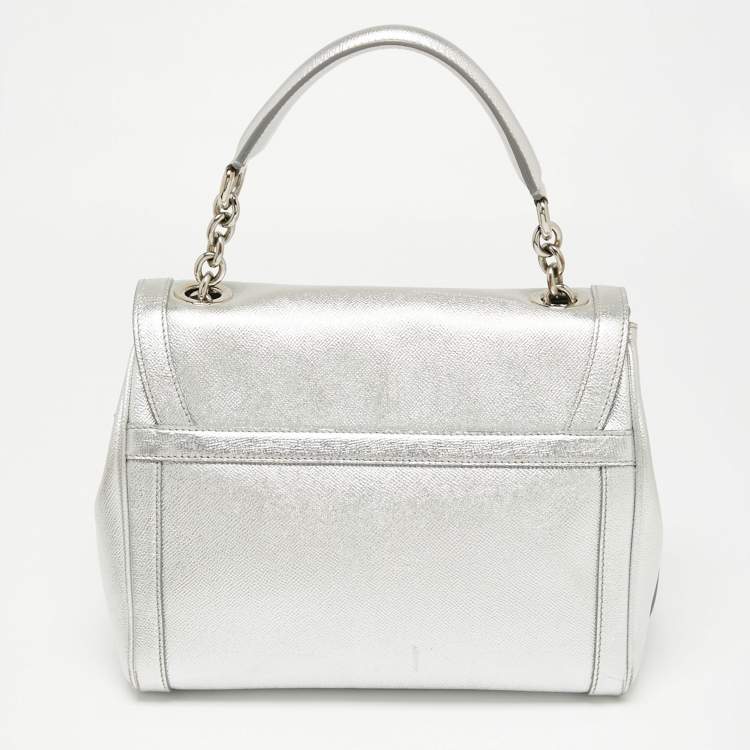 مملوكة مسبقًا Dolce & Gabbana Metallic Silver Leather Small Miss Dolce Top Handle Bag