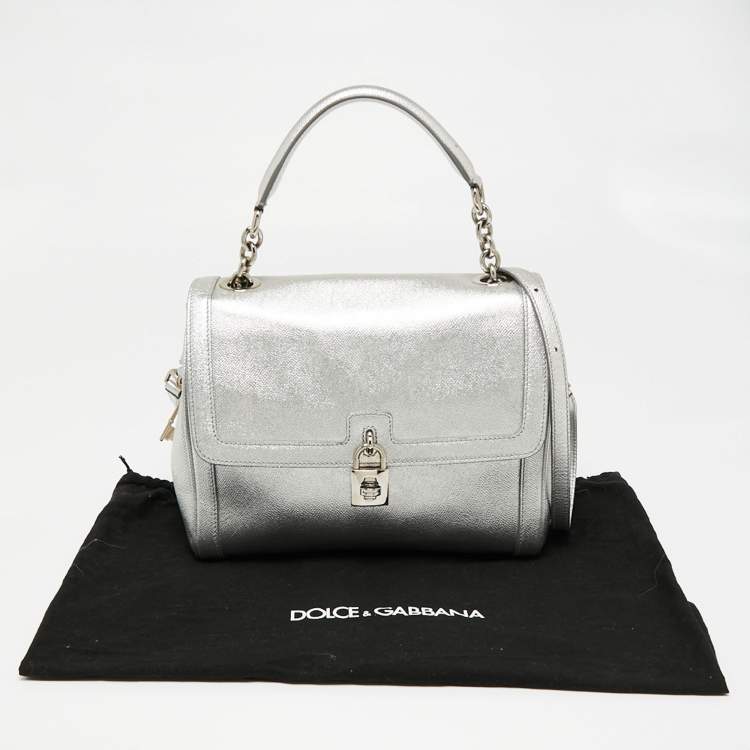 مملوكة مسبقًا Dolce & Gabbana Metallic Silver Leather Small Miss Dolce Top Handle Bag