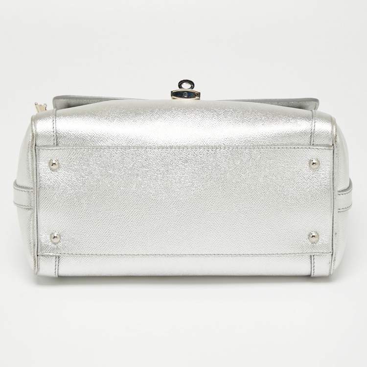 مملوكة مسبقًا Dolce & Gabbana Metallic Silver Leather Small Miss Dolce Top Handle Bag