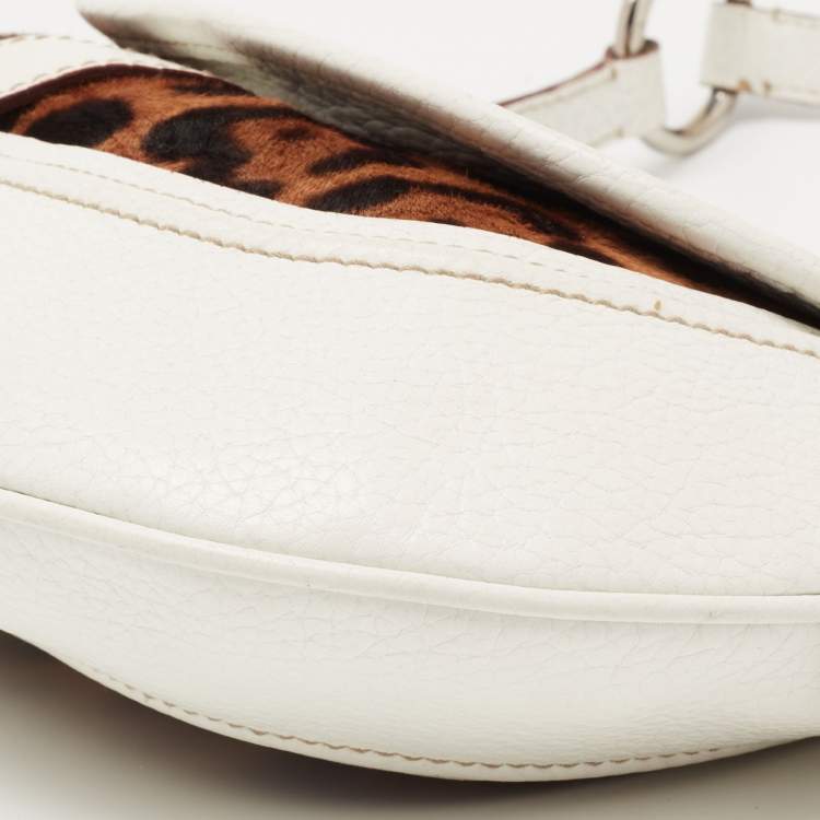 Pre Owned Dolce & Gabbana White/Brown Leopard Print Calf Hair and Leather Hobo