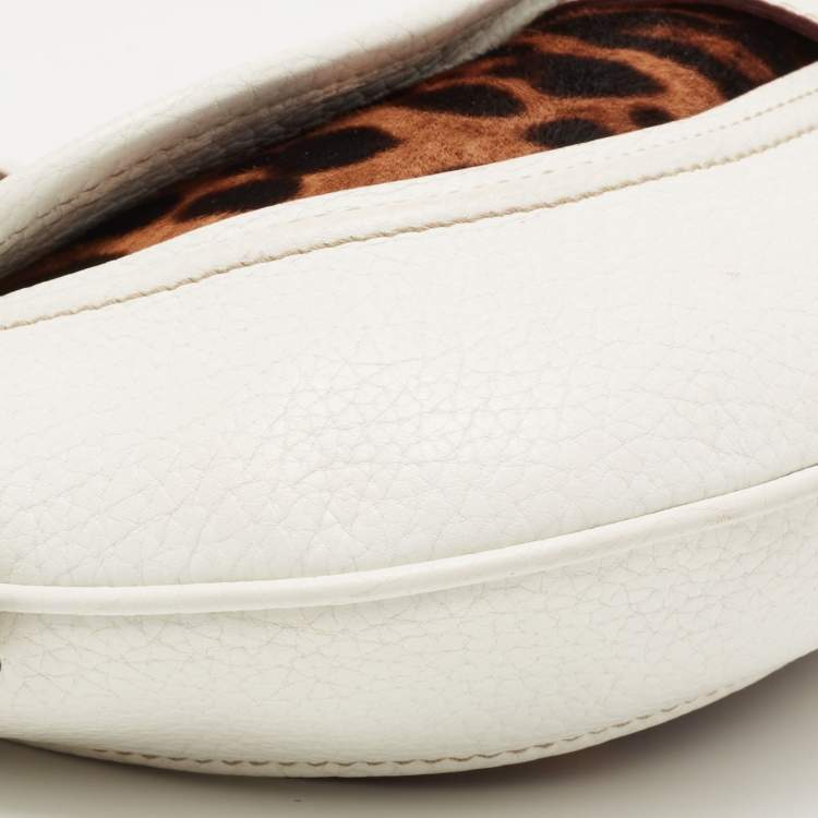 Pre Owned Dolce & Gabbana White/Brown Leopard Print Calf Hair and Leather Hobo