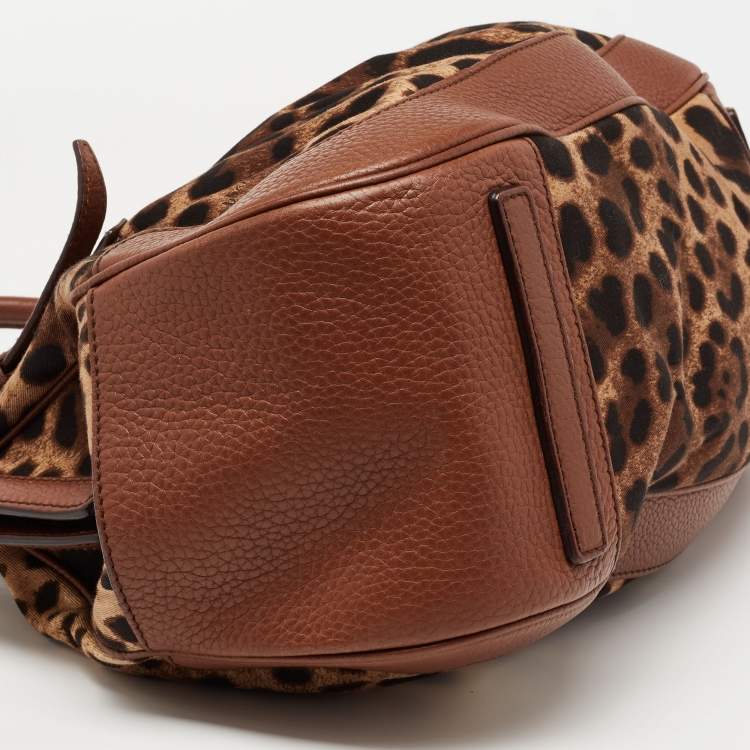 Pre Owned Dolce & Gabbana Brown Leopard Print Canvas and Leather Animalier Zip Satchel