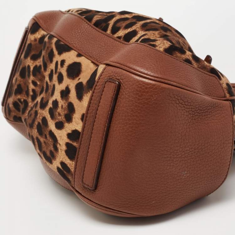 Pre Owned Dolce & Gabbana Brown Leopard Print Canvas and Leather Animalier Zip Satchel