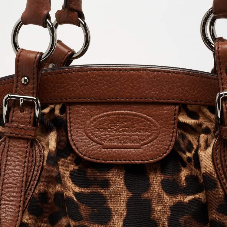 Pre Owned Dolce & Gabbana Brown Leopard Print Canvas and Leather Animalier Zip Satchel