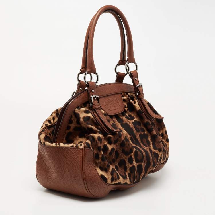 Pre Owned Dolce & Gabbana Brown Leopard Print Canvas and Leather Animalier Zip Satchel