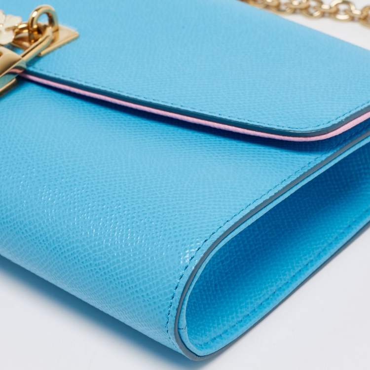Pre Owned Dolce & Gabbana Blue Leather Padlock Chain Shoulder Bag