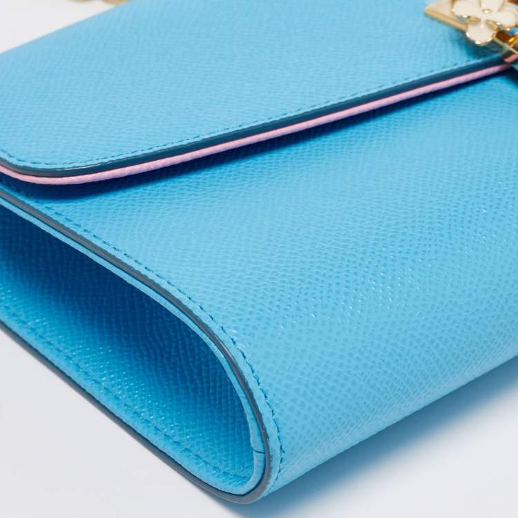 Pre Owned Dolce & Gabbana Blue Leather Padlock Chain Shoulder Bag